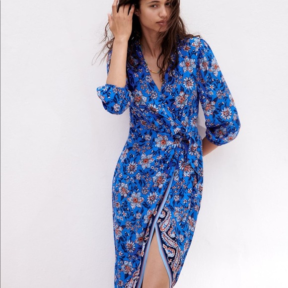 ZARA BLOGGER FAVORITE FLORAL PRINT DRESS BLUE - Picture 14 of 16